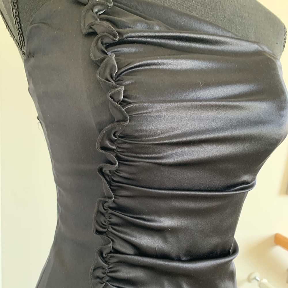 Satin strapless dress with ruffle detail
